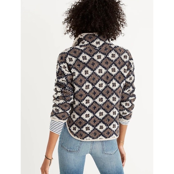 Madewell Popover Sweater Sweatshirt Teddy Design Quarter Zip Taupe Navy Blue - Picture 3 of 10